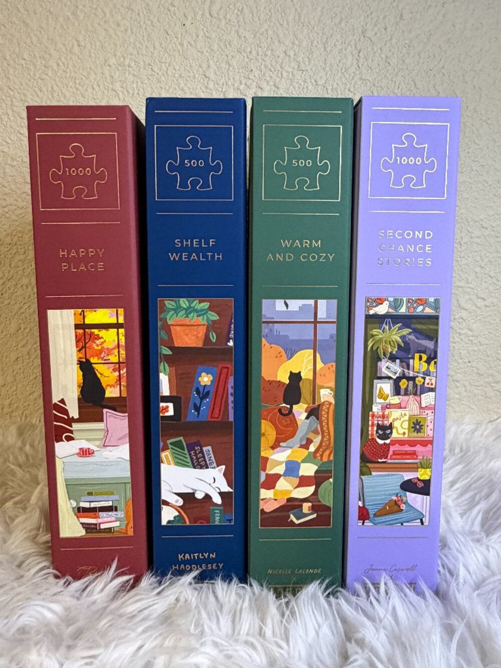 Hobbry Cozy Bookish Puzzle Lot 4 Happy Place Shelf Wealth Warm Cozy NWT